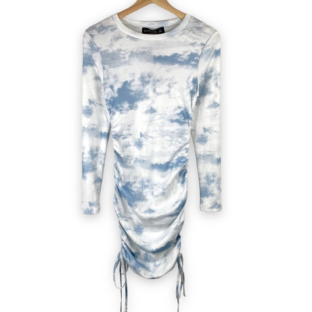NWT Lioness Military Minds Long Sleeve Ruched Dress White Blue - Size M